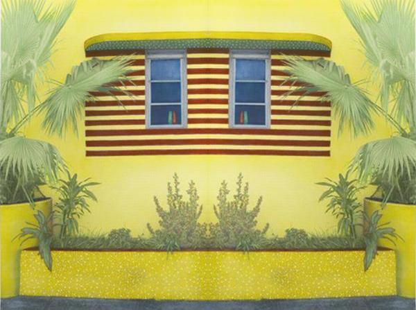 Two Windows, Palms, Yellow Wall, Miami Beach (diptych)